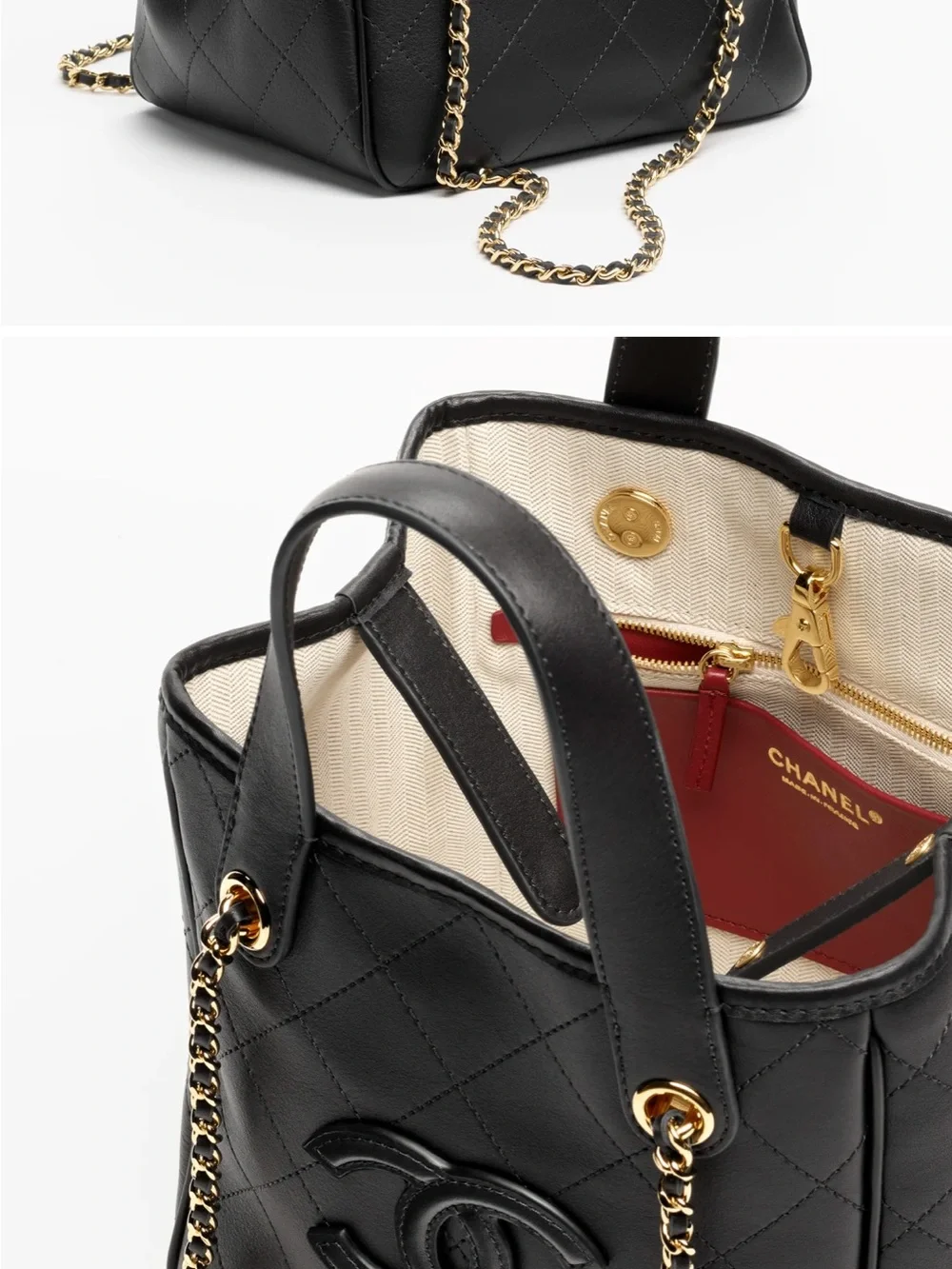 CHANEL Black Mini Shopping Tote with Gold-Tone Chain from 26B